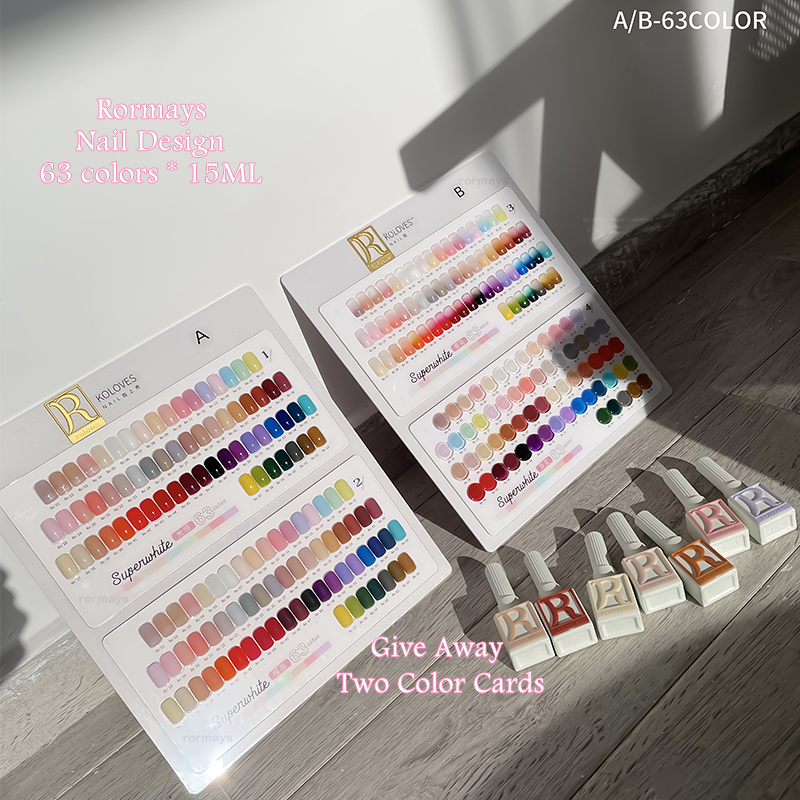 Rormays 63 Color Gel Nail Polish Set New Gel Design Dual Color Card Shiny Sequins Semi Permanent Mixed Varnish Gel UV LED Nail Salon Dedicated Gel Fac