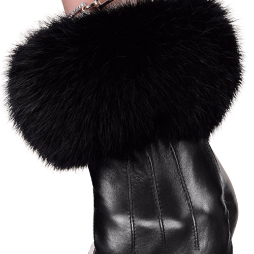 Winter black sheepskin Mittens Leather Gloves For Women Rabbit Fur Wrist Top Sheepskin Gloves Black Warm Female Driving Gloves 201