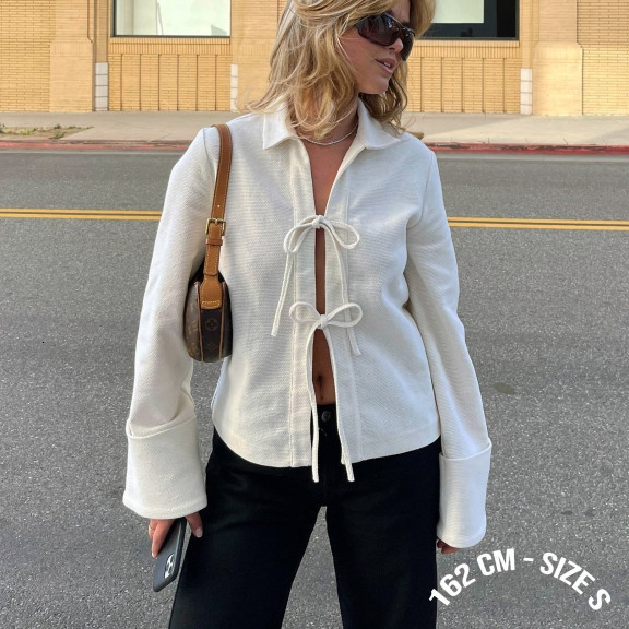 Womens Jackets Gaono Women Coat Tops Solid Color TieUp Front Lapel Neck Long Sleeve Casual Streetwear Cardigan Top Y2K 230726