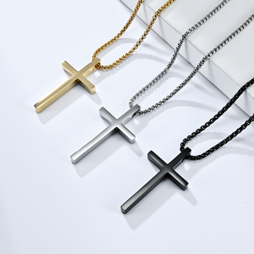 Minimalism Stainless Steel Cross Pendant Necklace Religious Jewelry Men Women Sweater Chain