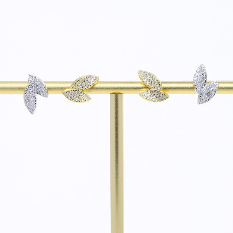 Bg Leaf-Shape Cubic Zirconia Drop Earrings: Full Iced Out CZ Wedding Jewelry