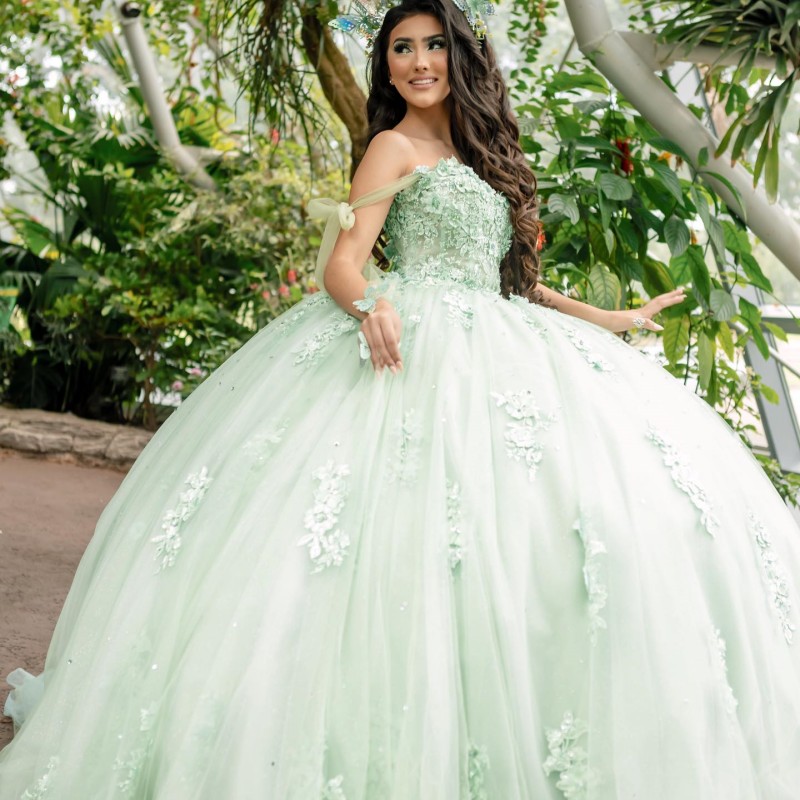 Sage Green Sexy Sweetheart Quinceanera Dress Off Shoulder Applique Lace Tull Vestidos De 15 Anos Ball Gown