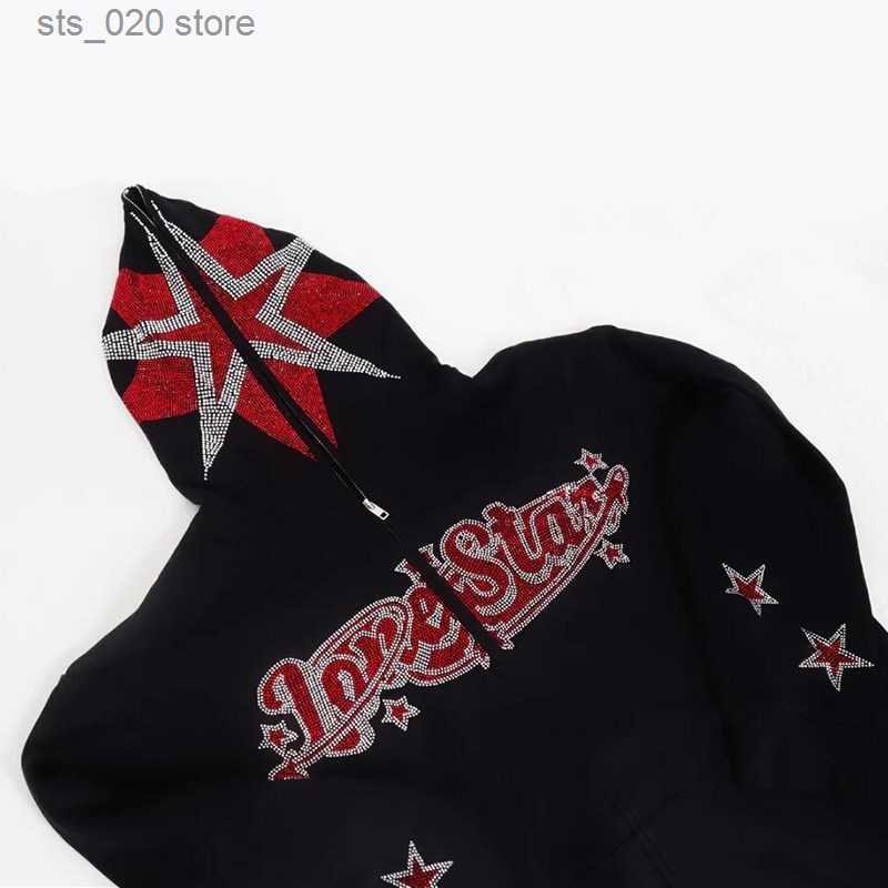 Women's Hoodies Sweatshirts Men's Sweatshirt Full zip Hoodie Hip Hop Rhinestone Star bet Hooded Jacket Oversize Hoodie Women's Coat Y2K