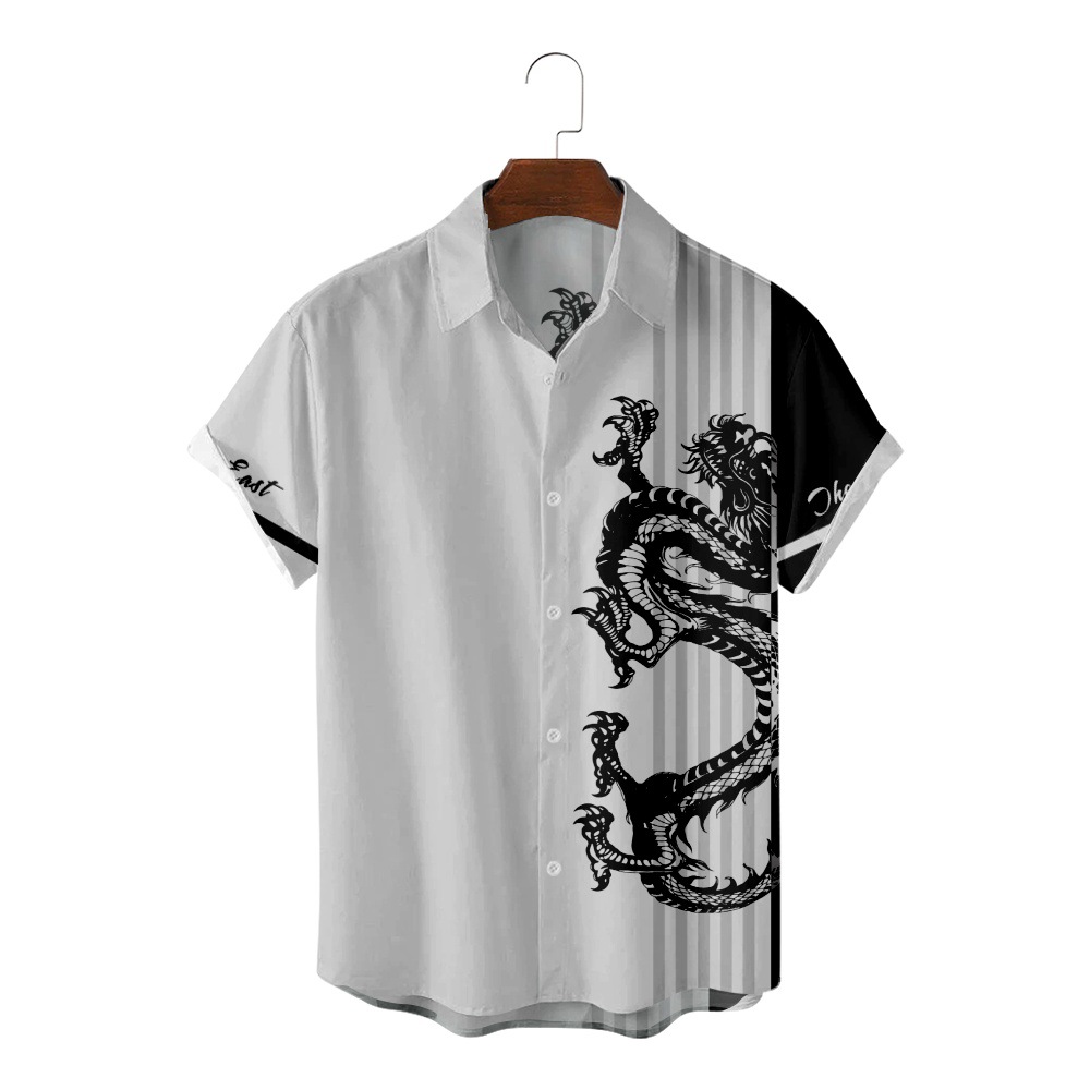 Shirts mens burberry shirt men's shirt new style summerShort sleeve shirt personality men casual beach top stand collar digital printing cotton D