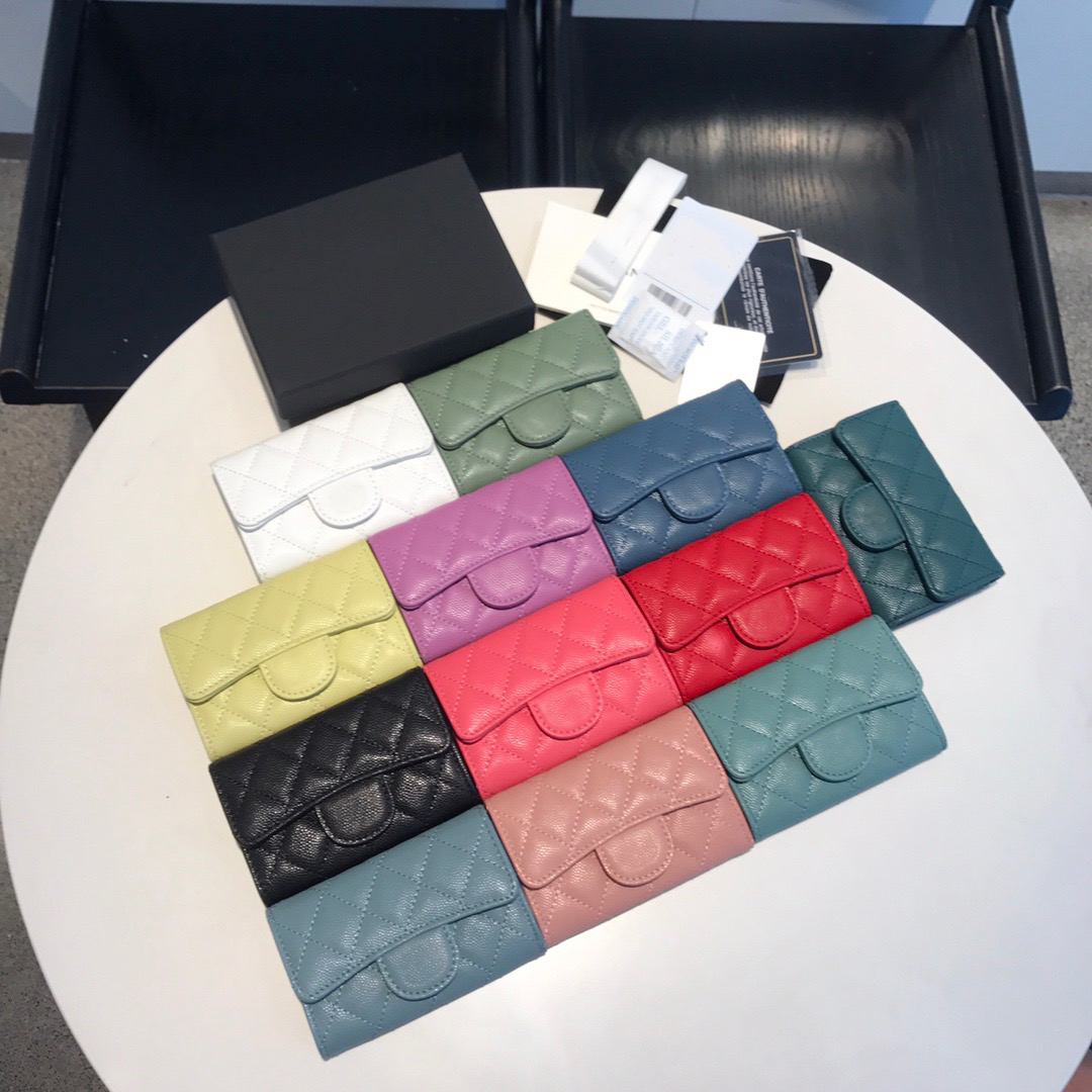 10A Best Original quality Caviar genuinel leather key with box s designers womens wallet purese credit card passport holder