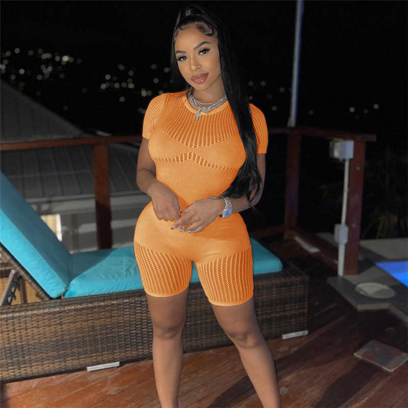 Summer New Womens Sexy Hollow Out Wrapped Hip Tight Knitted High Waist Casual One Piece Shorts Women