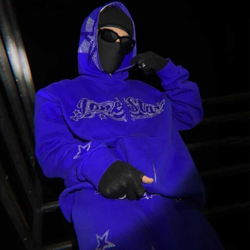 Women's Hoodies Sweatshirts Men's Sweatshirt Full zip Hoodie Hip Hop Rhinestone Star bet Hooded Jacket Oversize Hoodie Women's Coat Y2K