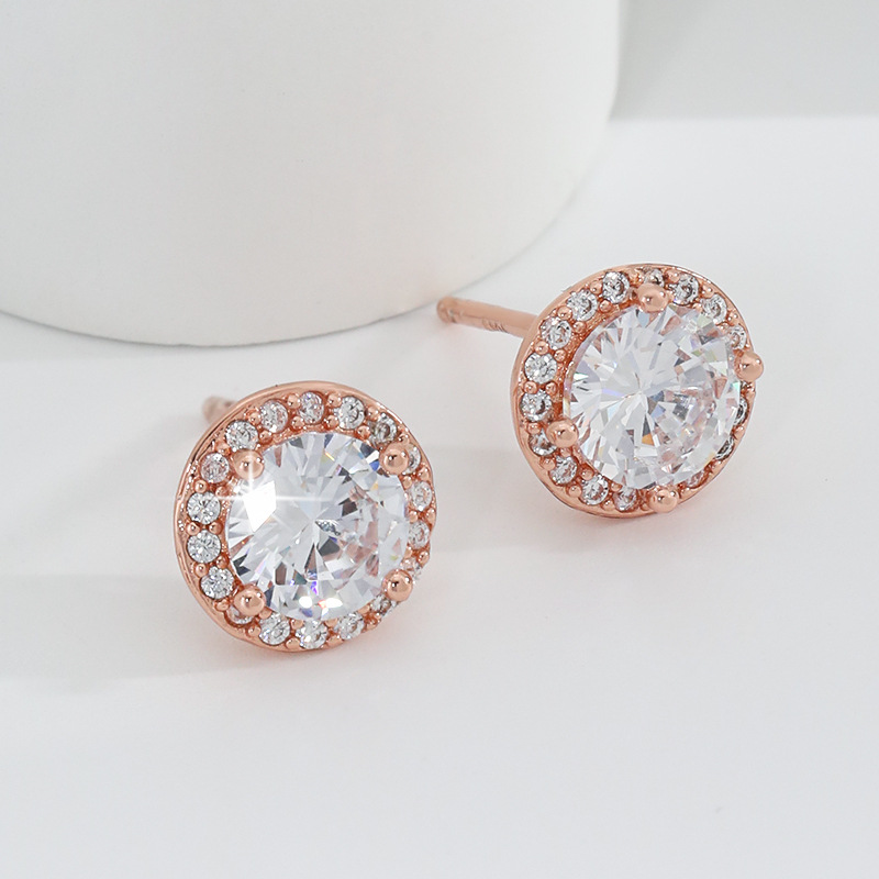 Chic Ladies' Fashionable Crystal-Embellished Diamond Stud Earrings in Sterling Silver