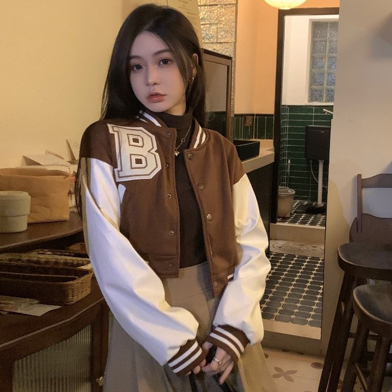 Womens Jackets HOUZHOU Cropped Baseball Jacket College Varsity Y2k Streetwear Vintage Oversize Korean Fashion Coat Aesthetic 230726