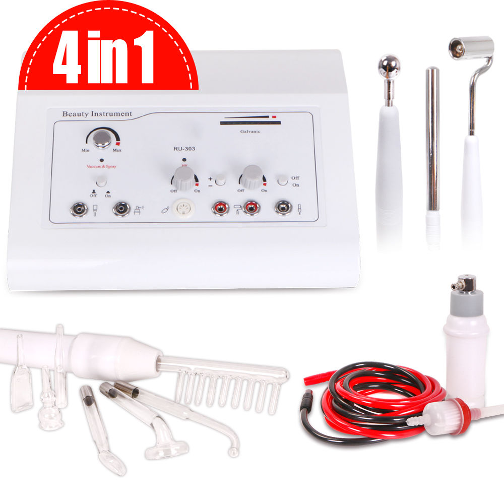 Hot Products 4 in 1 Beauty Instrument - High Frequency, Vacuum Spray, Galvanic Facial Massage Machine, and Microcurrent Face Device for Professional S