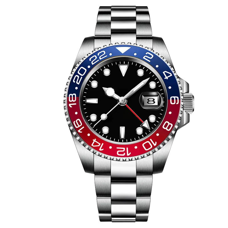 aaa quality designer GMT watches mens watch automatic mechanical watches Folding buckle sapphire glass Waterproof ceramic Red blue bezel Black dial wristwatches