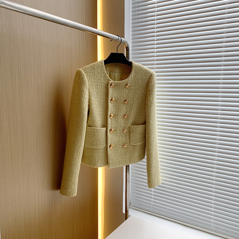 Women's Jackets Autumn Winter Tweed Short Jacket Coat Women Elegant French Golden Double Breasted Woolen Suit Outwear for 230726