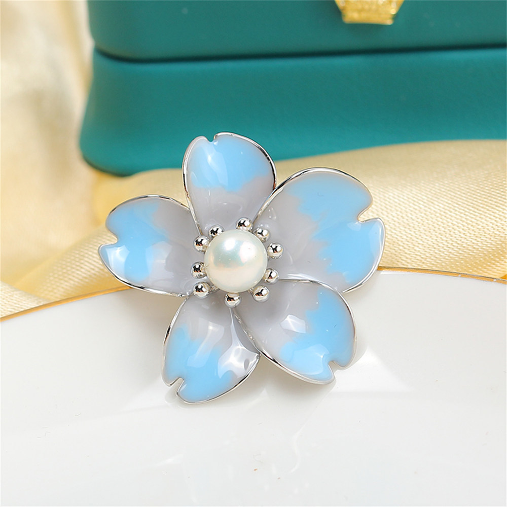 Pins Brooches Cherry Blossom Enamel Pearl Brooch Copper Plated Gold Inlaid Accessories Empty Tray Corsage Female Gift 230727