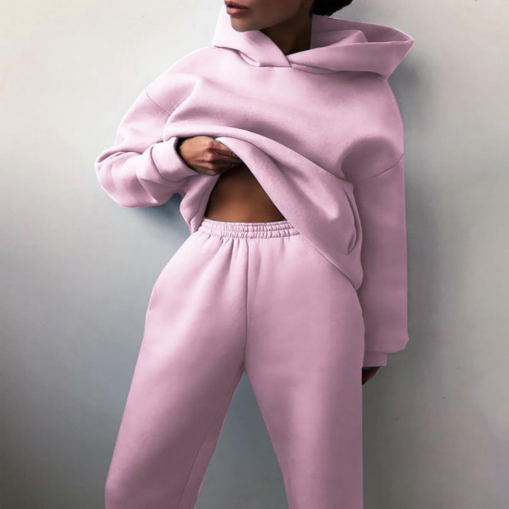 Women's Hoodies Sweatshirts 2 Piece Set Thickened Tracksuit Autumn Winter Warm Top Pant Suits Outfits Sweatpants 230727