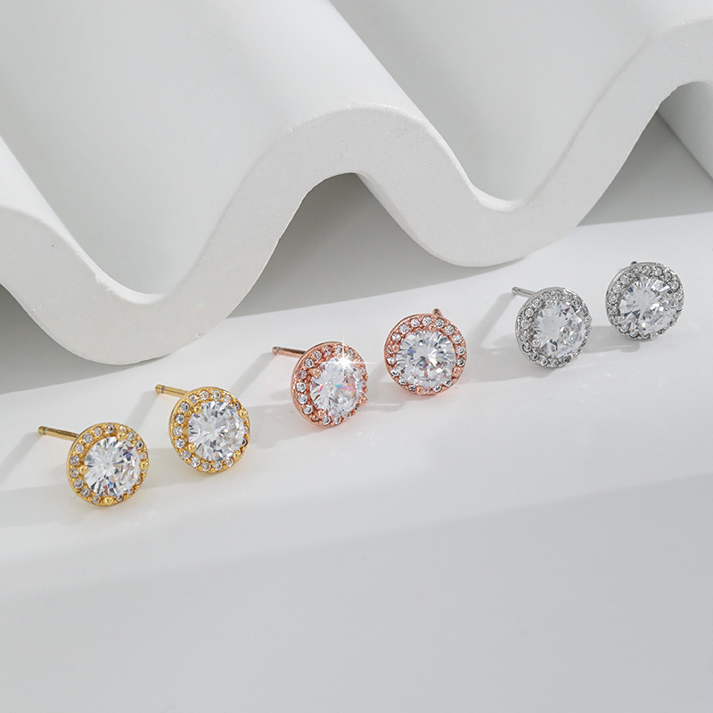 Chic Ladies' Fashionable Crystal-Embellished Diamond Stud Earrings in Sterling Silver