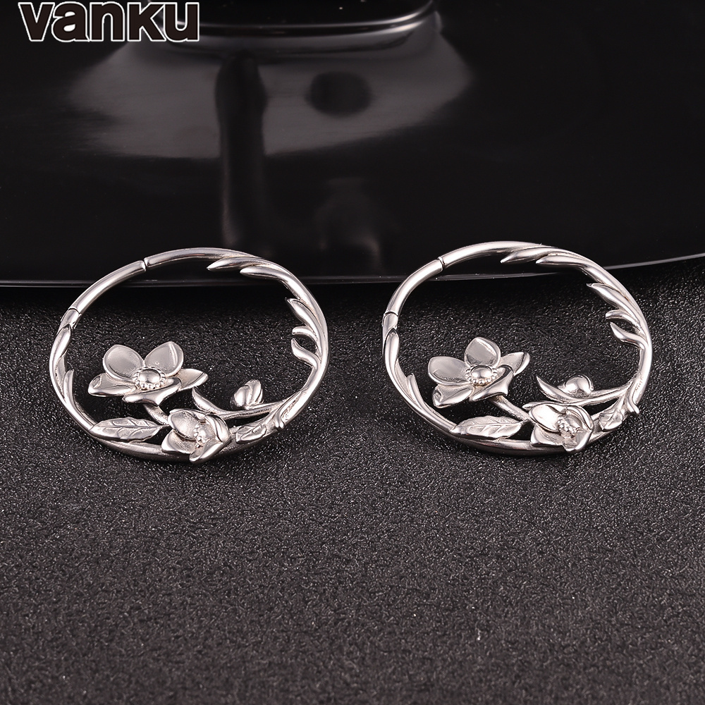 Dental Grills Vanku 2pcs Fashion Stretched Stainless Round Flowers Hoops Ear Weights for Steel Expander Body Piercing Tunnel Jewelry 230727