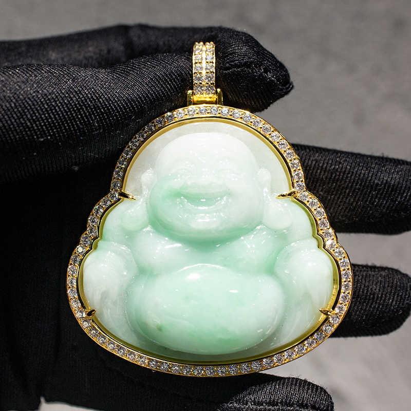 10k Solid Gold Sterling Sier with Moissanite Dia Hip Hop Jade Maitreya Buddha Pendant