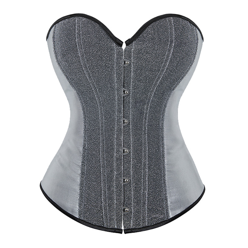 Women Overbust Satin Corset with Glitter Shimmery Detailing Women Fashion Plastic Bones Shapewear Corpete Korset No Frill No Trim Multicolors