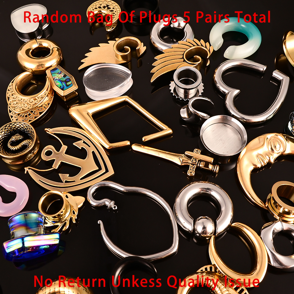 Dental Grills Vanku Body Piercing Lucky Lot Random Bag Ear Plugs 5 Pairs Total include 1 pair ear weight 4 pairs gaugesplugsStone 230727
