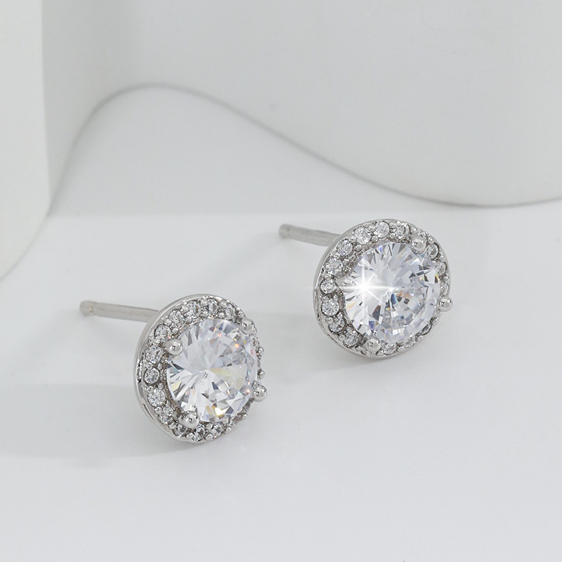 Chic Ladies' Fashionable Crystal-Embellished Diamond Stud Earrings in Sterling Silver