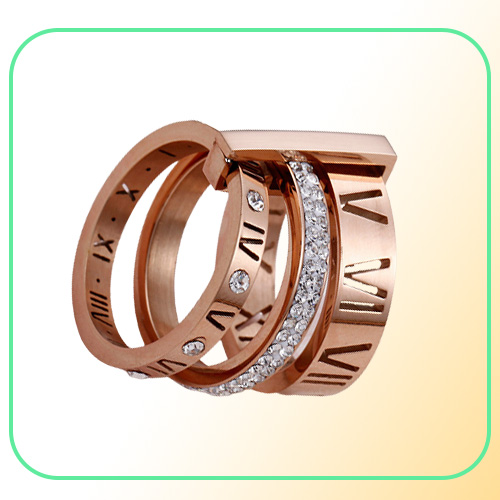 Rhinestone Rings For Women Stainless Steel Rose Gold Roman Numerals Finger Rings Femme Wedding Engagement Rings Jewelry