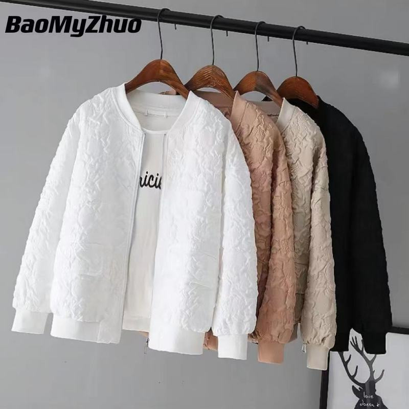 Womens Jackets Autumn Solid Baseball Jacket Women Korean Casual White Bomber Female Vintage Loose Cardigan Zipper Outerwear 230726