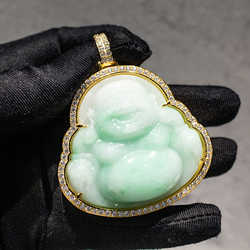 10k Solid Gold Sterling Sier with Moissanite Dia Hip Hop Jade Maitreya Buddha Pendant