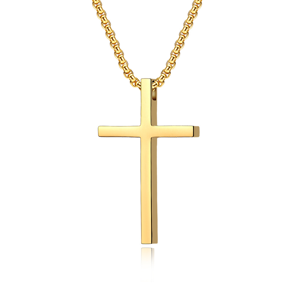 Minimalism Stainless Steel Cross Pendant Necklace Religious Jewelry Men Women Sweater Chain