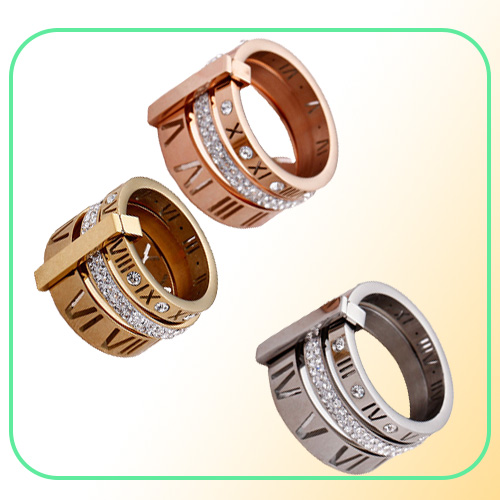 Rhinestone Rings For Women Stainless Steel Rose Gold Roman Numerals Finger Rings Femme Wedding Engagement Rings Jewelry