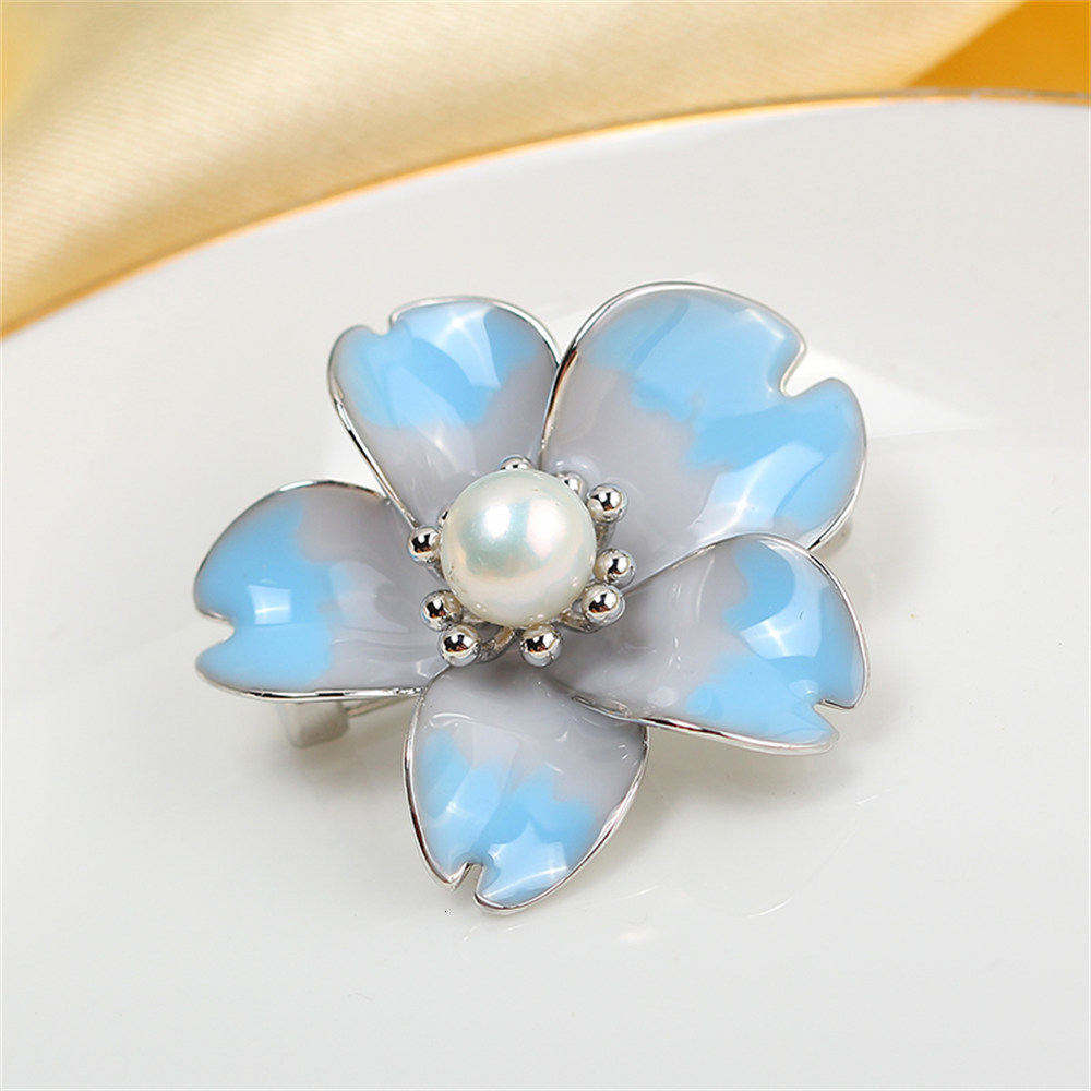Pins Brooches Cherry Blossom Enamel Pearl Brooch Copper Plated Gold Inlaid Accessories Empty Tray Corsage Female Gift 230727