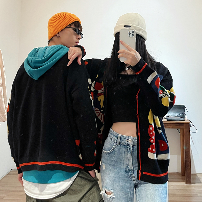 Men's Sweaters Christmas Knitted Sweater Men Cardigan Oversized Streetwear Knit Jumpers Funny Clown Print Cotton Harajuku Coats Unisex 230726