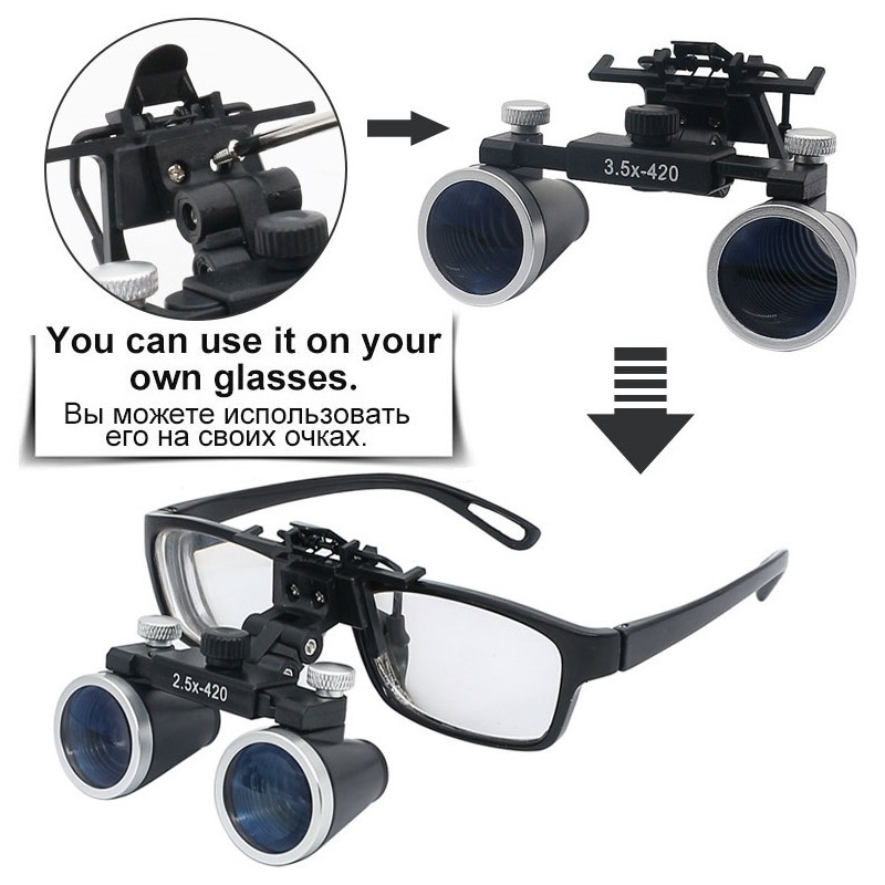 Magnifying Glasses 3.5X Binocular Dental Loupes with Head Light Yellow Filter Li-on Battery Lab Dental Glasses Magnifier Optical Glass Clear Image 230