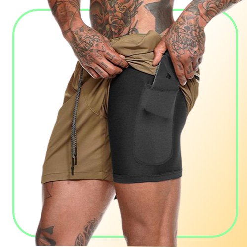 Summer New Doublelayer Shorts Fivepoint Pants Men039s Plus Size Fitness Sports Training Quickdrying Pants Mens Athletic Wear147517