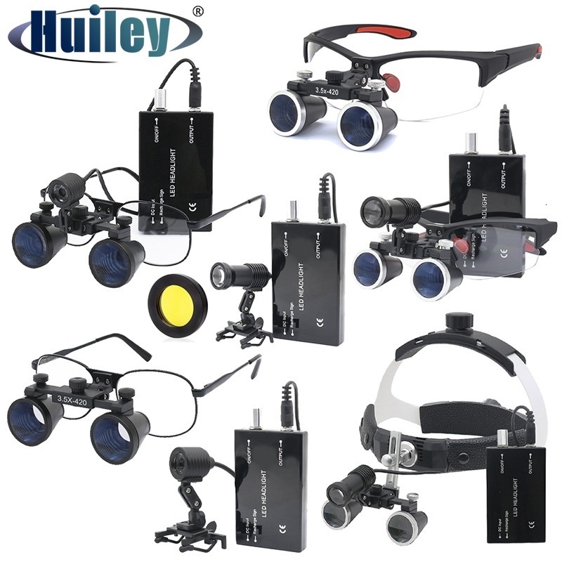 Magnifying Glasses 3.5X Binocular Dental Loupes with Head Light Yellow Filter Li-on Battery Lab Dental Glasses Magnifier Optical Glass Clear Image 230