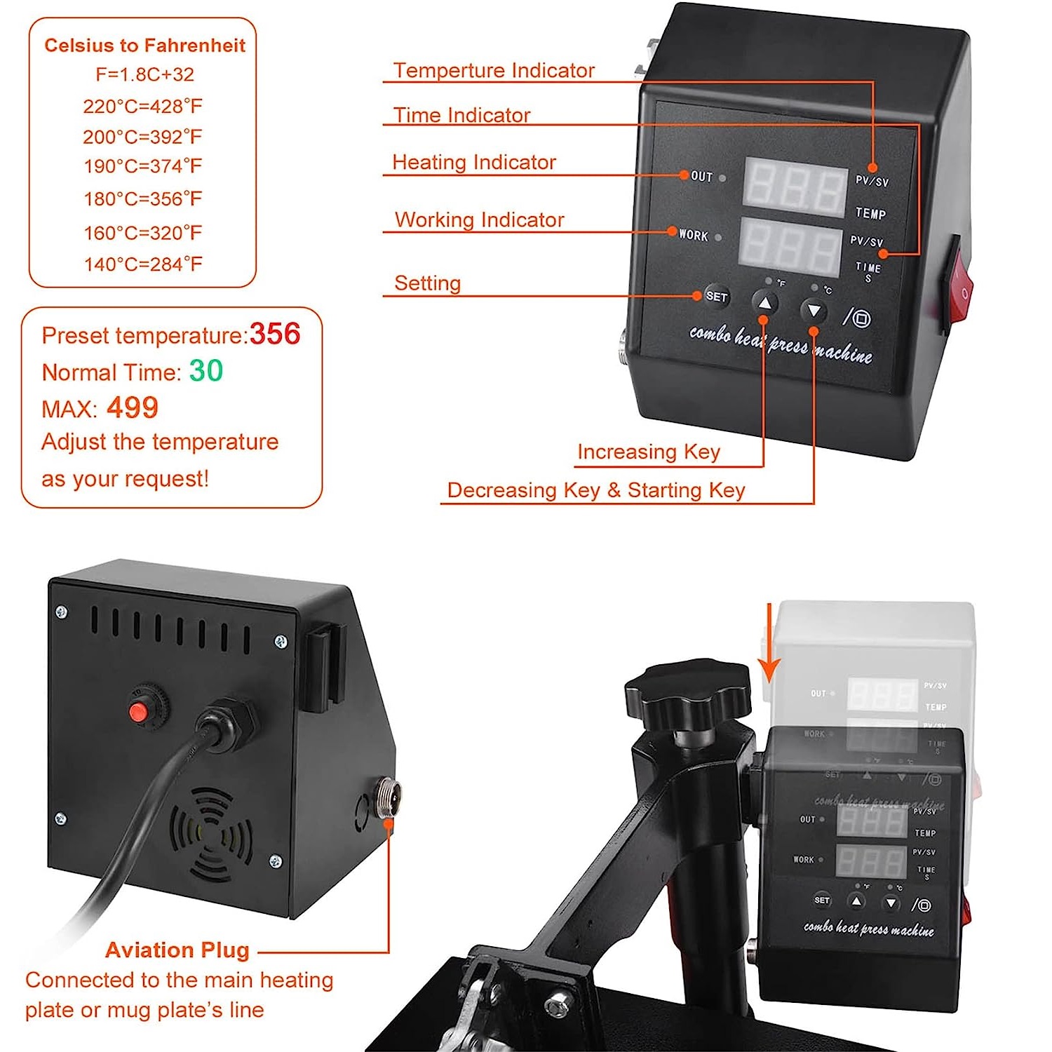 Heat Press Machine 8 in 1 12 x 15 Inch Heat Transfer Machine Swing Away Digital Shirt Printing Multifunction Sublimation for T Shirts Plate