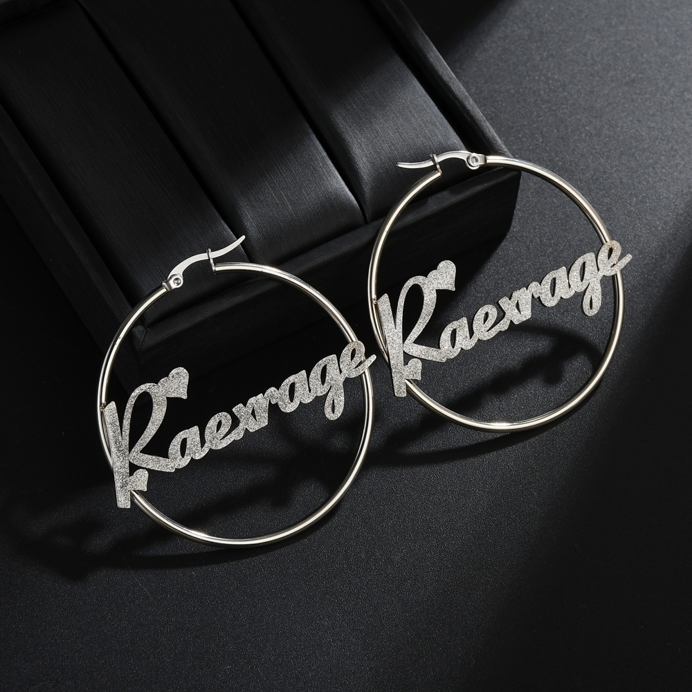 Hoop Huggie Atoz Personalized Name Stainless Steel Letter Earrings For Women Custom Circle Frosted Party Jewelry Gift 230727