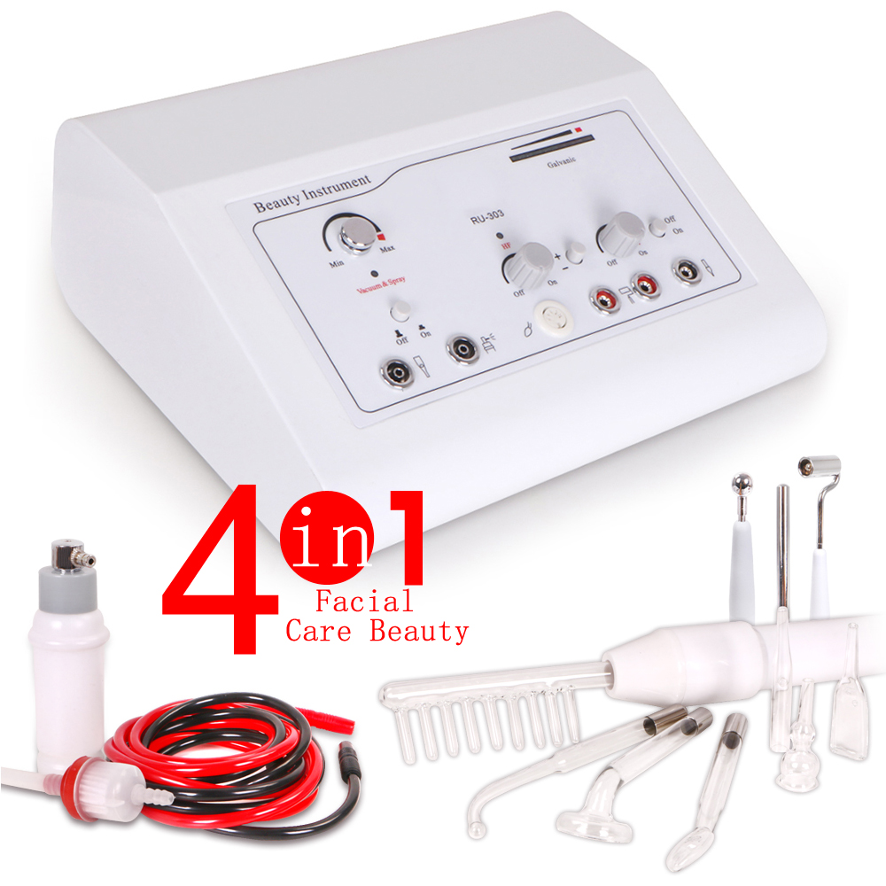 Hot Products 4 in 1 Beauty Instrument - High Frequency, Vacuum Spray, Galvanic Facial Massage Machine, and Microcurrent Face Device for Professional S