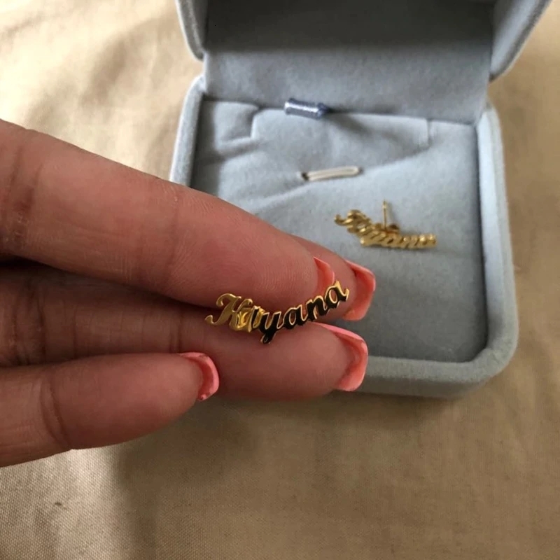 Hoop Huggie Personalized Custom Name Earring For Women Stainless Steel en Customize Cursive Letter Stud Earrings Pendientes 230727