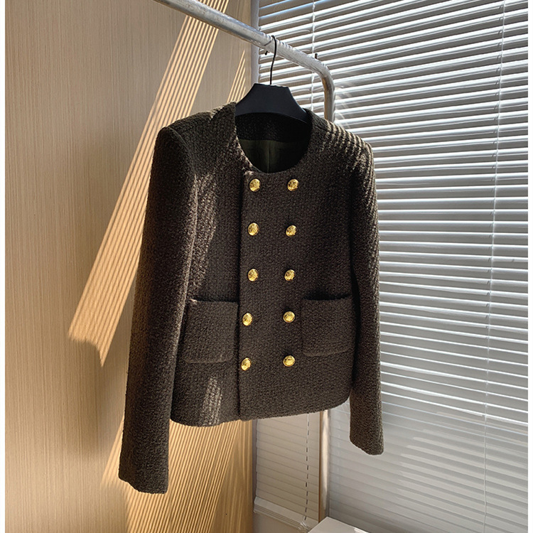 Women's Jackets Autumn Winter Tweed Short Jacket Coat Women Elegant French Golden Double Breasted Woolen Suit Outwear for 230726
