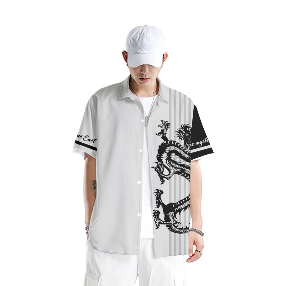 Mens clothing shirts men designer tops men's shirt new style summerShort sleeve shirt personality men casual beach top stand collar digital print