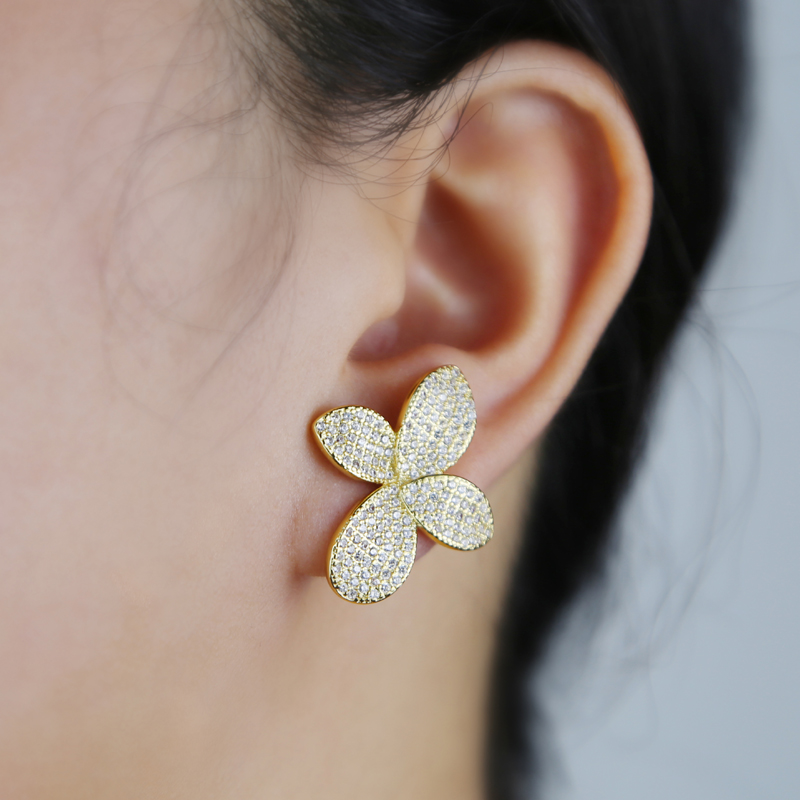 Bg Leaf-Shape Cubic Zirconia Drop Earrings: Full Iced Out CZ Wedding Jewelry