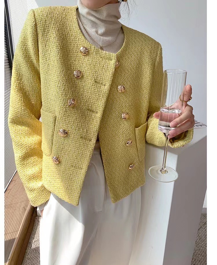 Women's Jackets Autumn Winter Tweed Short Jacket Coat Women Elegant French Golden Double Breasted Woolen Suit Outwear for 230726