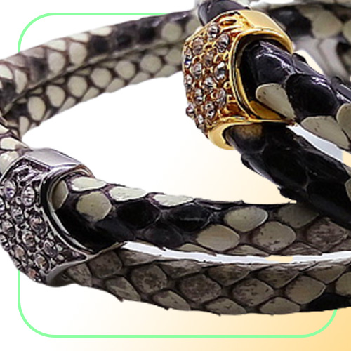 BC Fashion Python Skin 5MM Men with Silver Stainless Steel BOX Circle Bangle Bracelet For Watch Gift