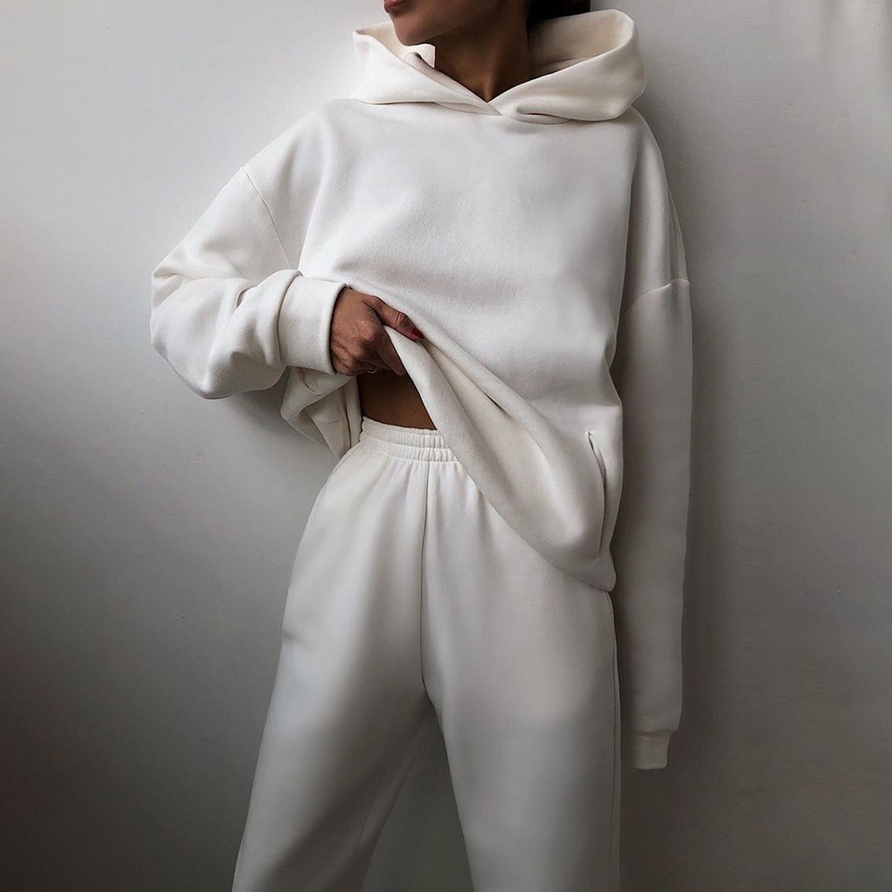 Women's Hoodies Sweatshirts 2 Piece Set Thickened Tracksuit Autumn Winter Warm Top Pant Suits Outfits Sweatpants 230727