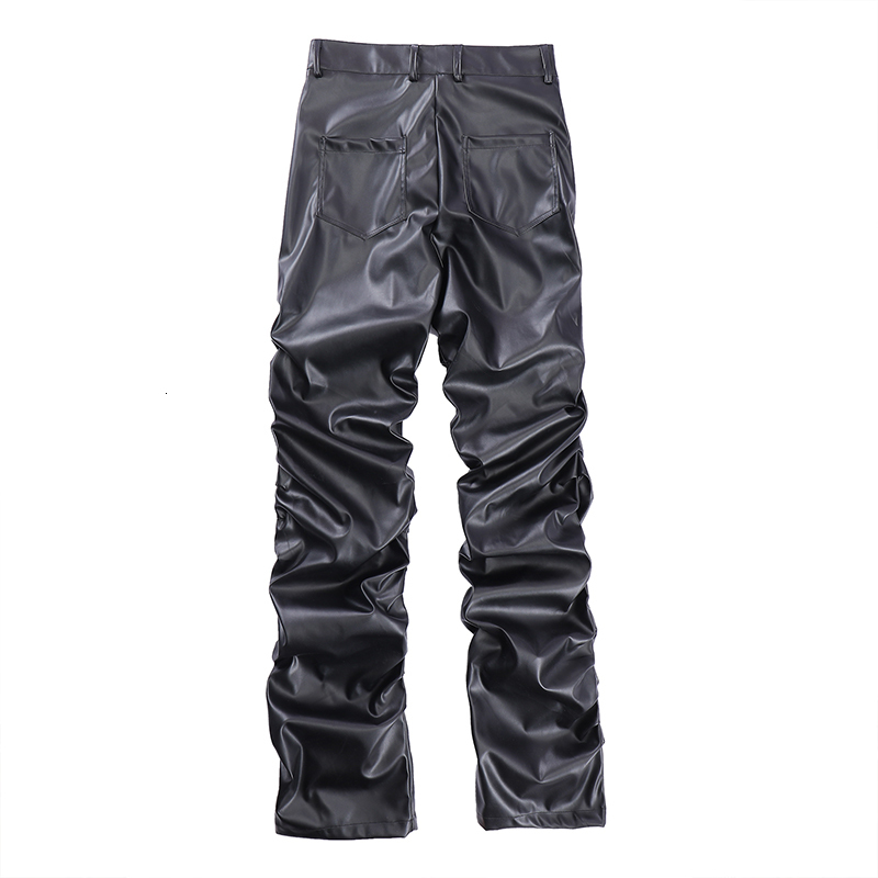 Men's Pants Hip Hop Mens Pleated Pu Leather Pants Harajuku Retro Streetwear Loose Ruched Casual Trousers Straight Solid Color Black Pants 230726