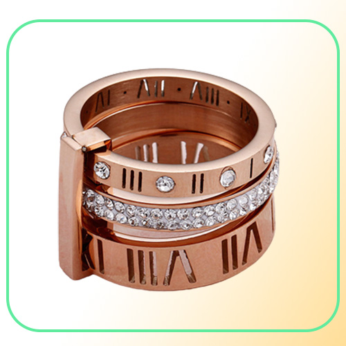 Rhinestone Rings For Women Stainless Steel Rose Gold Roman Numerals Finger Rings Femme Wedding Engagement Rings Jewelry
