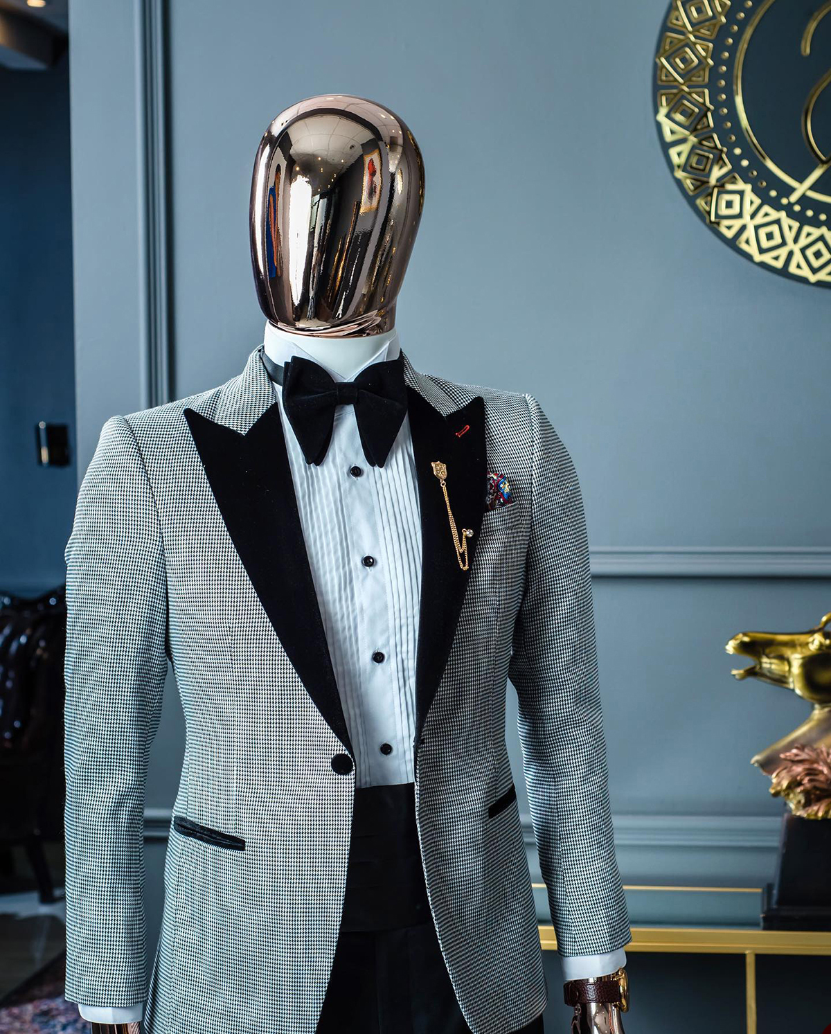 Formal 2 Pieces Wedding Tuxedos Men Suits Little Houndstooth Pattern Peaked Lapel One Button Customize Coat Black Pants Fashion Casual Prom Tailored