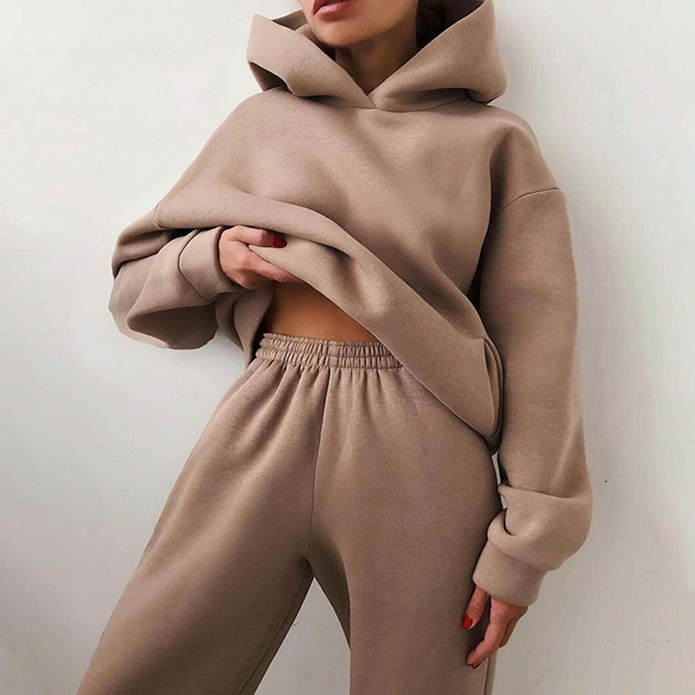 Women's Hoodies Sweatshirts 2 Piece Set Thickened Tracksuit Autumn Winter Warm Top Pant Suits Outfits Sweatpants 230727