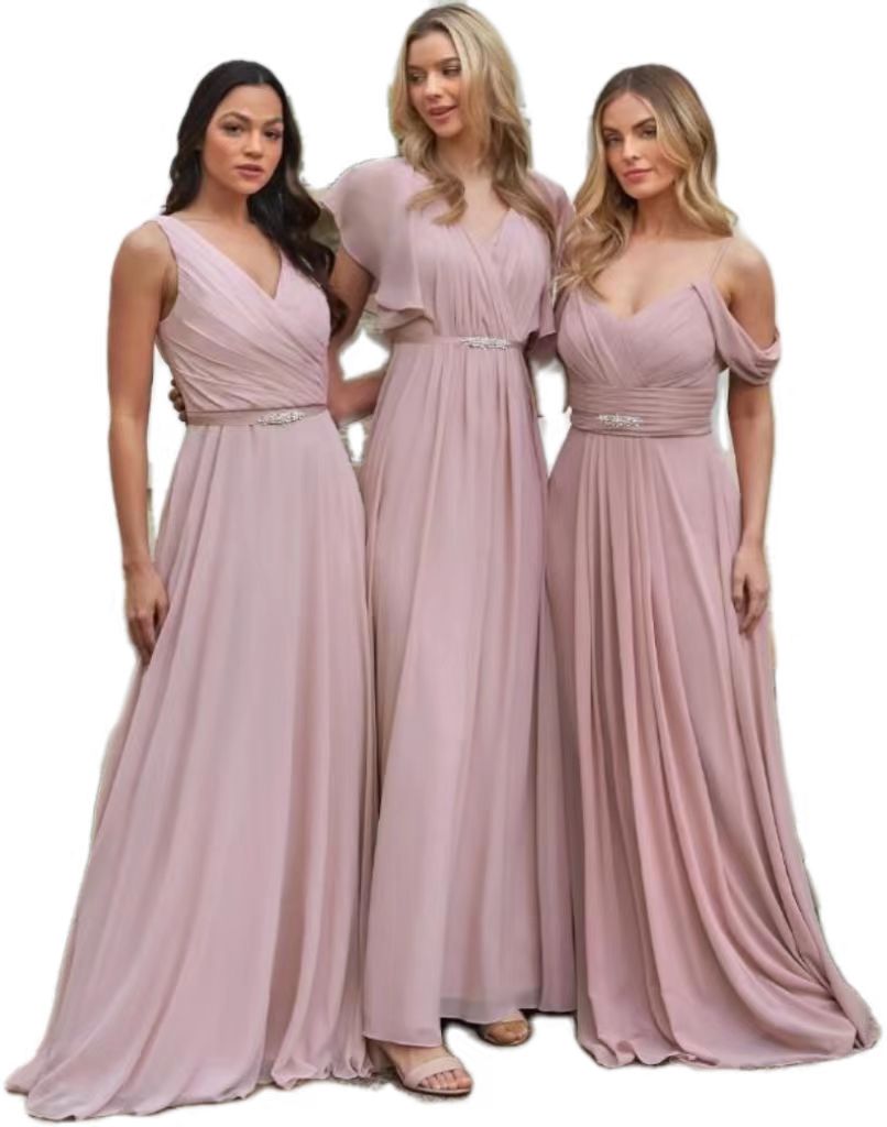 Mix Style Pink Bridesmaid Dress 2023 Elegant Boho Maid Of Honor Dresses A Line Chiffon Wedding Guest Party Dress For Evening Party Wear Elegant Formal