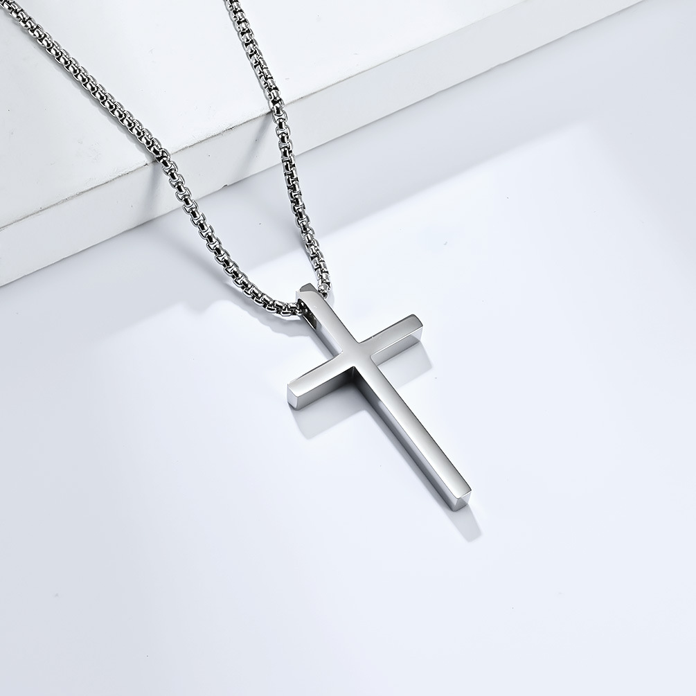 Minimalism Stainless Steel Cross Pendant Necklace Religious Jewelry Men Women Sweater Chain